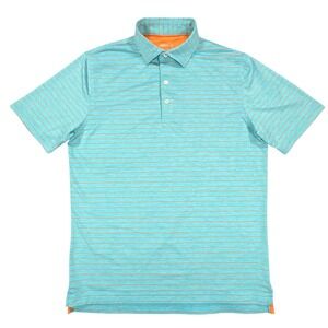 Johnnie-O Polo Shirt Mens M Blue Orange Striped Performance Short Sleeve Golf